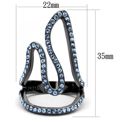 TK2695 - IP Light Black  (IP Gun) Stainless Steel Ring with Top Grade Crystal  in Aquamarine-1