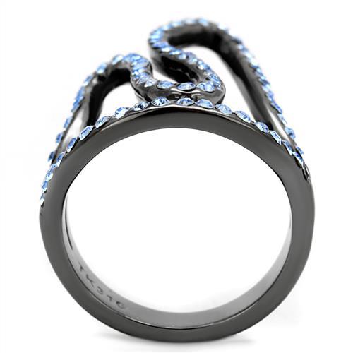 TK2695 - IP Light Black  (IP Gun) Stainless Steel Ring with Top Grade Crystal  in Aquamarine-2