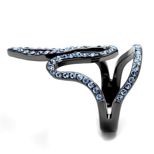 TK2695 - IP Light Black  (IP Gun) Stainless Steel Ring with Top Grade Crystal  in Aquamarine-3