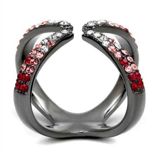 TK2696 - IP Light Black  (IP Gun) Stainless Steel Ring with Top Grade Crystal  in Multi Color-2