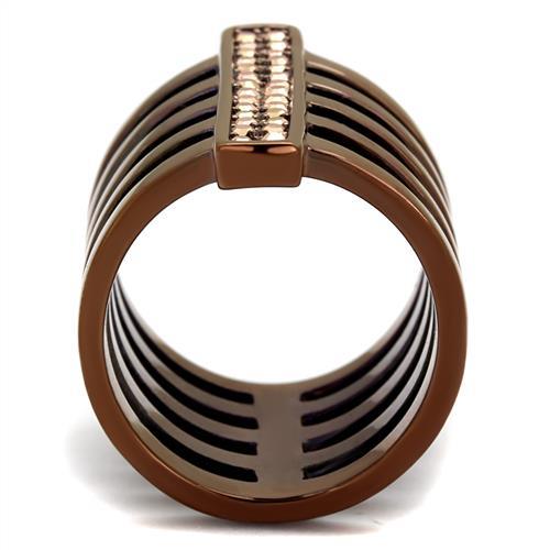 TK2697 - IP Coffee light Stainless Steel Ring with Top Grade Crystal  in Light Coffee-2