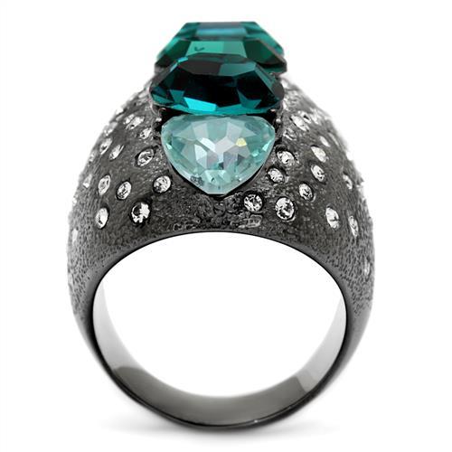 TK2698 - IP Light Black  (IP Gun) Stainless Steel Ring with Top Grade Crystal  in Multi Color-2