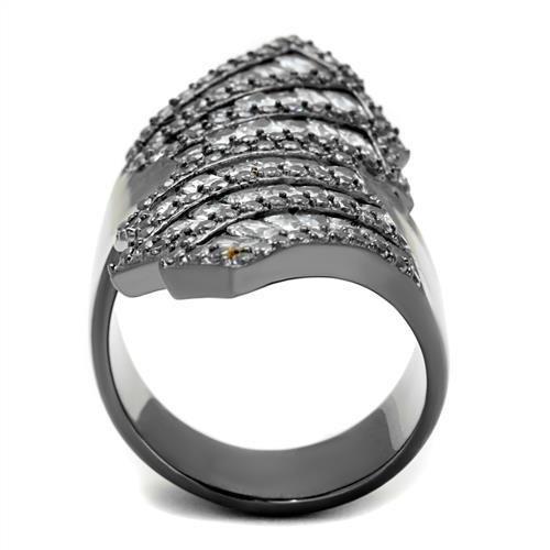 TK2699 - IP Light Black  (IP Gun) Stainless Steel Ring with AAA Grade CZ  in Clear-2