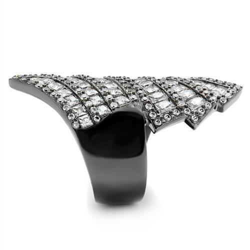 TK2699 - IP Light Black  (IP Gun) Stainless Steel Ring with AAA Grade CZ  in Clear-3