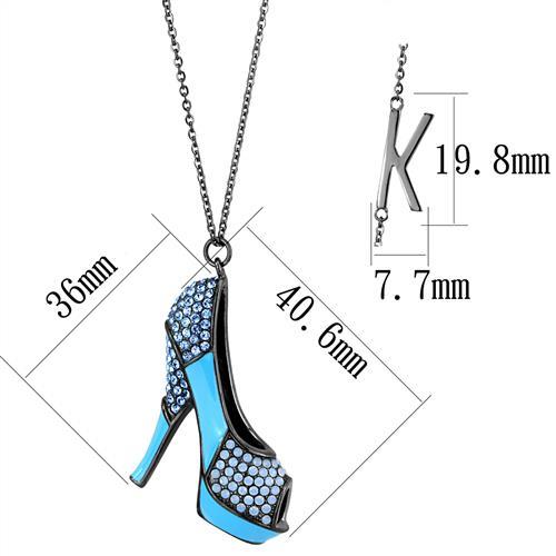 TK2704 - IP Light Black  (IP Gun) Stainless Steel Chain Pendant with Top Grade Crystal  in Aquamarine-1
