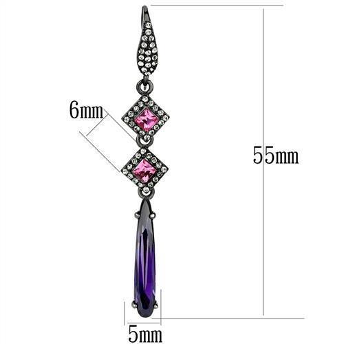 TK2712 - IP Light Black  (IP Gun) Stainless Steel Earrings with AAA Grade CZ  in Amethyst-1