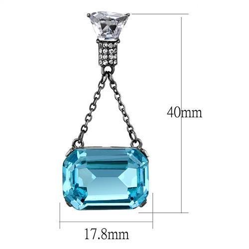TK2713 - IP Light Black  (IP Gun) Stainless Steel Earrings with Top Grade Crystal  in Sea Blue-1