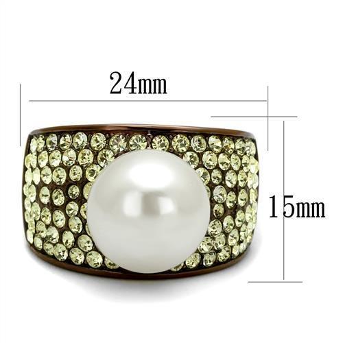 TK2715 - IP Coffee light Stainless Steel Ring with Synthetic Pearl in White-1