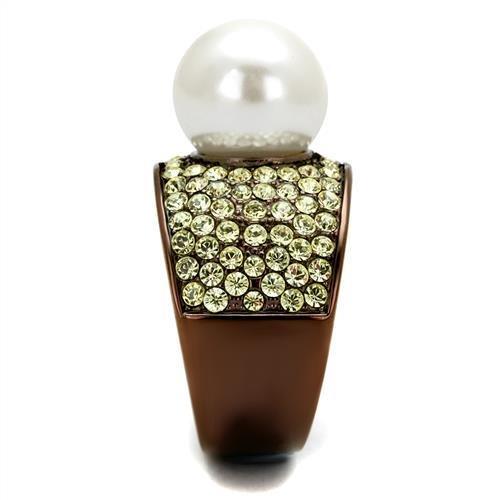 TK2715 - IP Coffee light Stainless Steel Ring with Synthetic Pearl in White-3