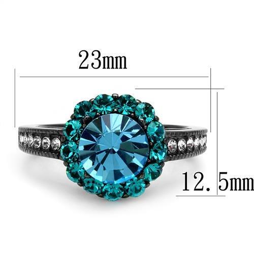 TK2716 - IP Light Black  (IP Gun) Stainless Steel Ring with Top Grade Crystal  in Sea Blue-1