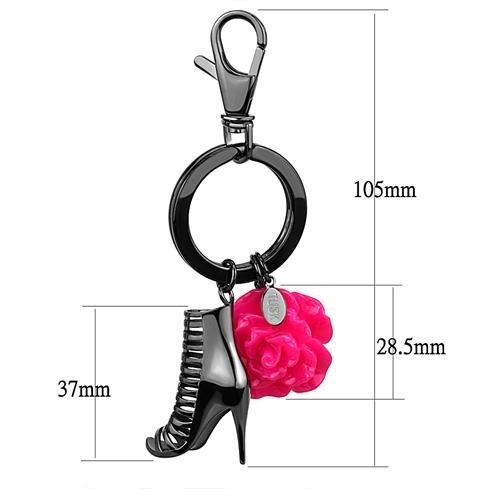 TK2718 - IP Light Black  (IP Gun) Stainless Steel Key Ring with Synthetic Synthetic Stone in Rose-1