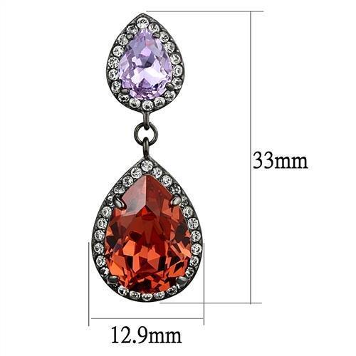 TK2725 - IP Light Black  (IP Gun) Stainless Steel Earrings with Top Grade Crystal  in Orange-1