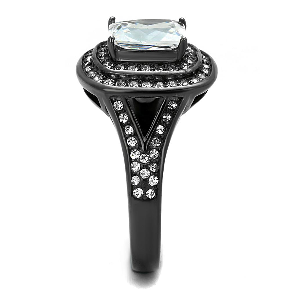 TK2731 - IP Light Black  (IP Gun) Stainless Steel Ring with AAA Grade CZ  in Clear-3