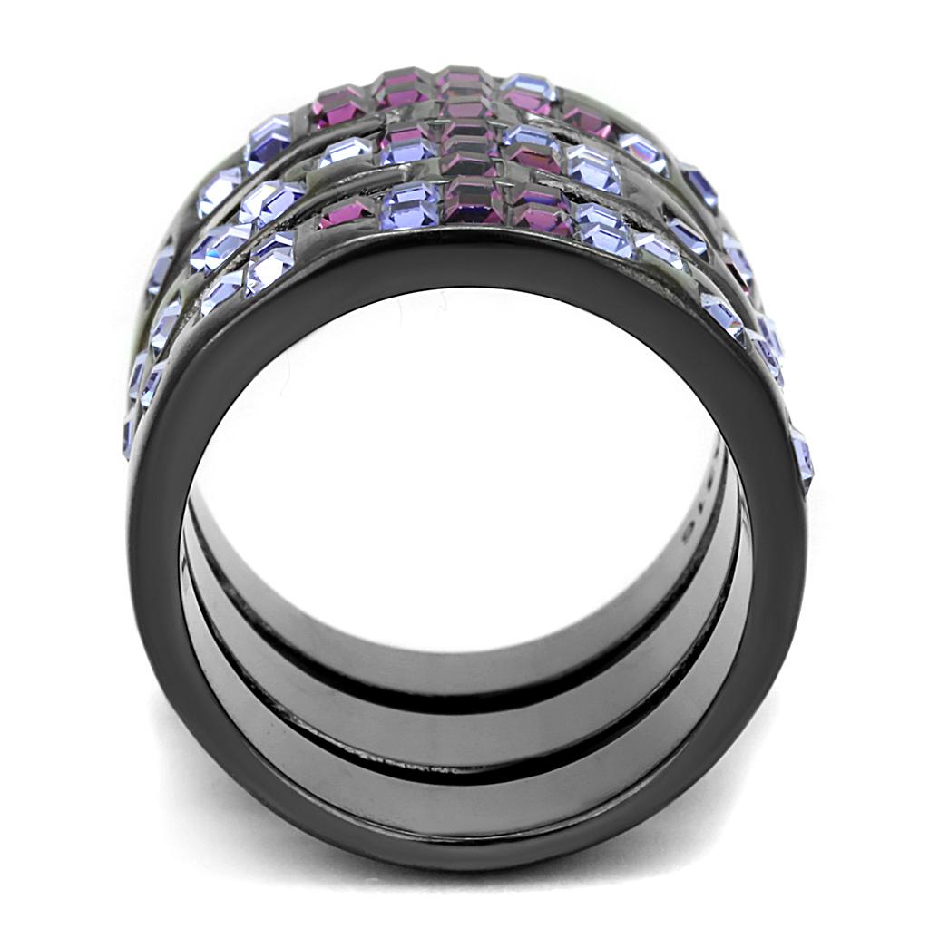 TK2734 - IP Light Black  (IP Gun) Stainless Steel Ring with Top Grade Crystal  in Multi Color-2