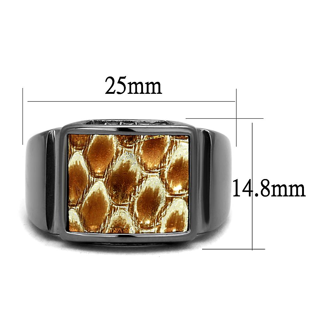 TK2738 - IP Light Black  (IP Gun) Stainless Steel Ring with Leather  in Brown-1