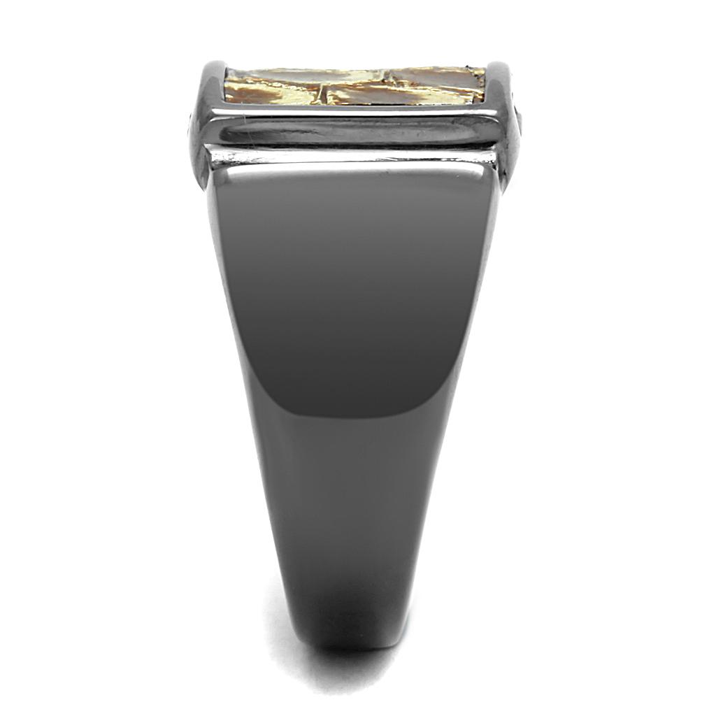 TK2738 - IP Light Black  (IP Gun) Stainless Steel Ring with Leather  in Brown-3