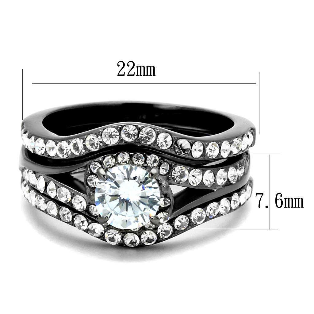 TK2739 - IP Light Black  (IP Gun) Stainless Steel Ring with AAA Grade CZ  in Clear-1