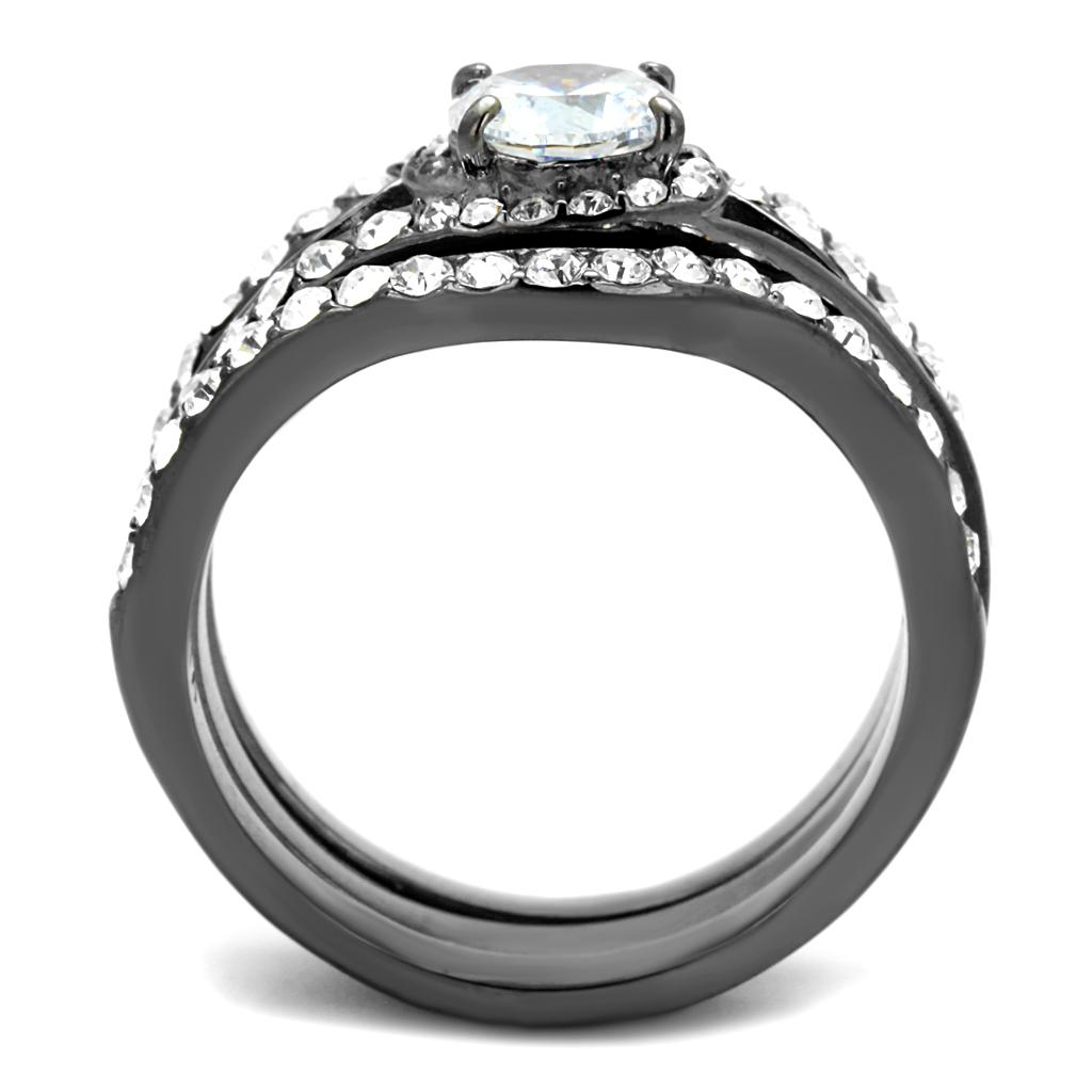TK2739 - IP Light Black  (IP Gun) Stainless Steel Ring with AAA Grade CZ  in Clear-2