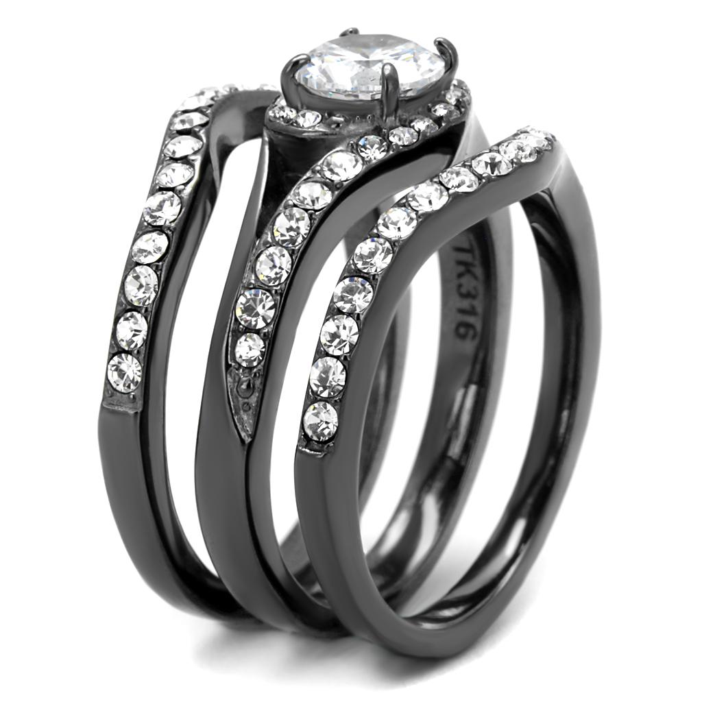 TK2739 - IP Light Black  (IP Gun) Stainless Steel Ring with AAA Grade CZ  in Clear-3