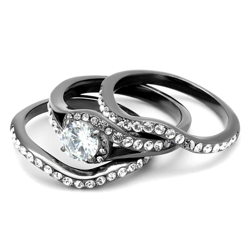 TK2739 - IP Light Black  (IP Gun) Stainless Steel Ring with AAA Grade CZ  in Clear-4