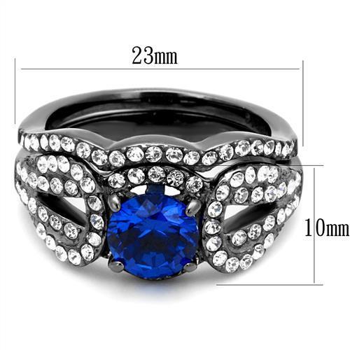TK2740 - IP Light Black  (IP Gun) Stainless Steel Ring with Synthetic Spinel in London Blue-1