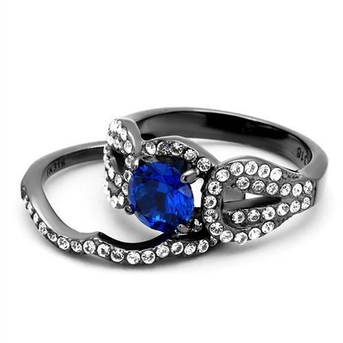 TK2740 - IP Light Black  (IP Gun) Stainless Steel Ring with Synthetic Spinel in London Blue-4