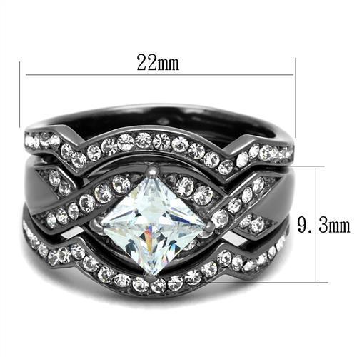 TK2741 - IP Light Black  (IP Gun) Stainless Steel Ring with AAA Grade CZ  in Clear-1