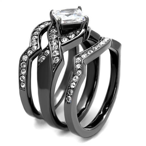 TK2741 - IP Light Black  (IP Gun) Stainless Steel Ring with AAA Grade CZ  in Clear-3