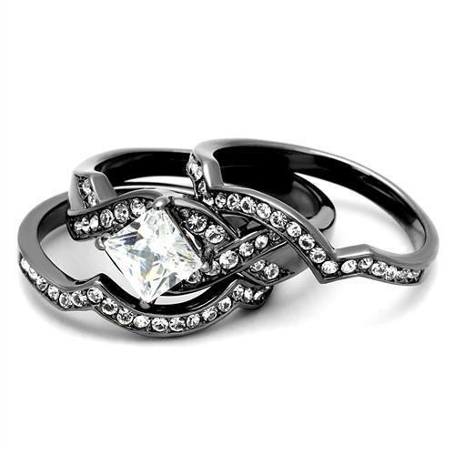 TK2741 - IP Light Black  (IP Gun) Stainless Steel Ring with AAA Grade CZ  in Clear-4
