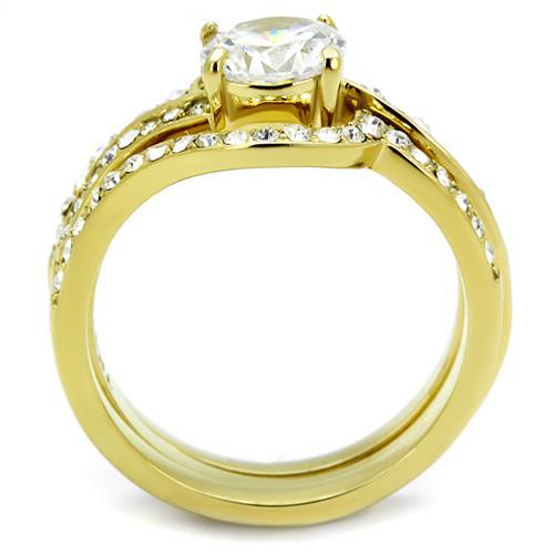 TK2742 - IP Gold(Ion Plating) Stainless Steel Ring with AAA Grade CZ  in Clear-2