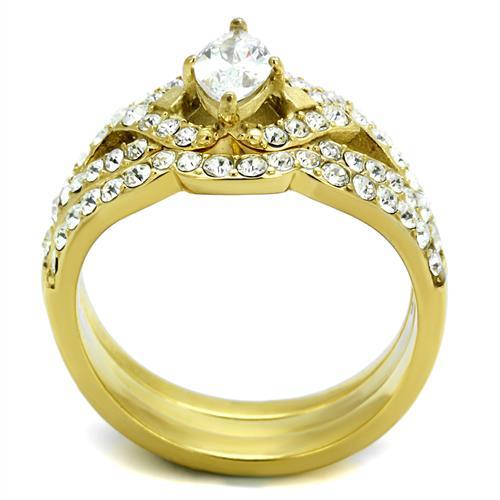 TK2743 - IP Gold(Ion Plating) Stainless Steel Ring with AAA Grade CZ  in Clear-2