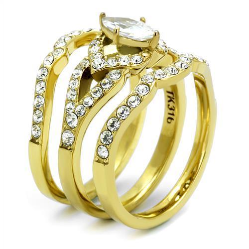 TK2743 - IP Gold(Ion Plating) Stainless Steel Ring with AAA Grade CZ  in Clear-3