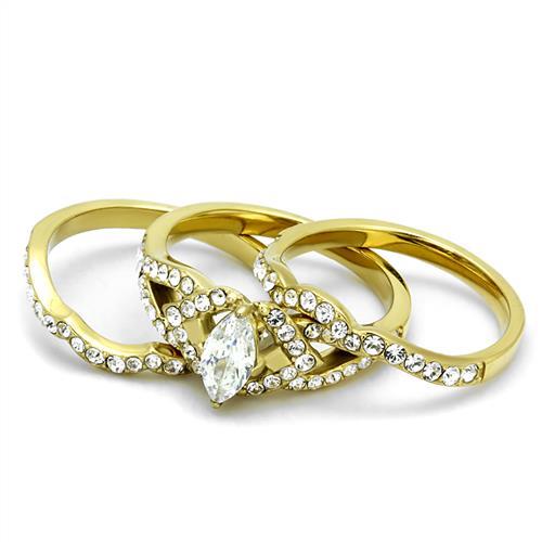 TK2743 - IP Gold(Ion Plating) Stainless Steel Ring with AAA Grade CZ  in Clear-4