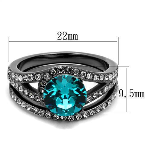 TK2744 - IP Light Black  (IP Gun) Stainless Steel Ring with Top Grade Crystal  in Blue Zircon-1