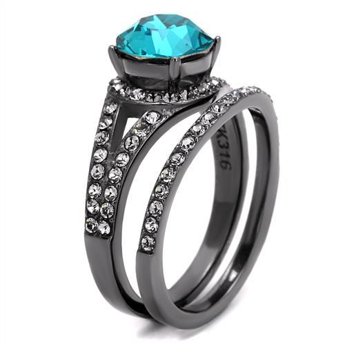 TK2744 - IP Light Black  (IP Gun) Stainless Steel Ring with Top Grade Crystal  in Blue Zircon-3