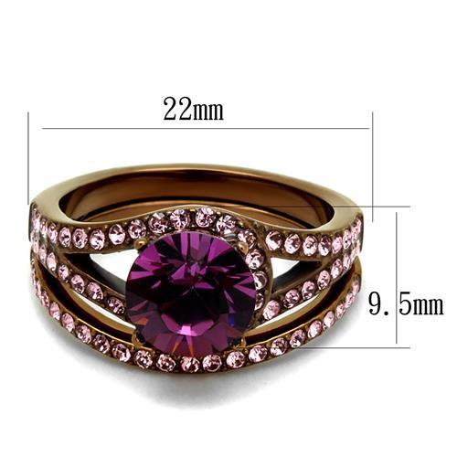 TK2745 - IP Coffee light Stainless Steel Ring with Top Grade Crystal  in Amethyst-1