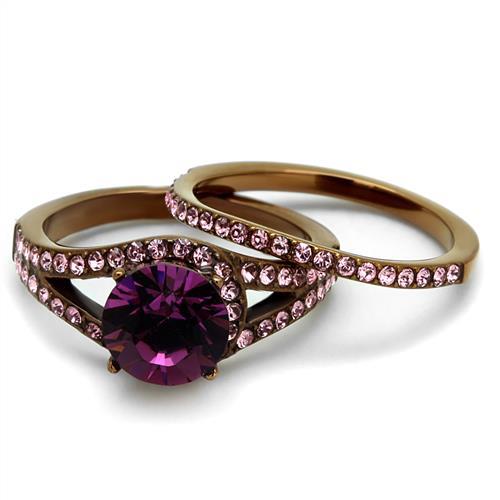 TK2745 - IP Coffee light Stainless Steel Ring with Top Grade Crystal  in Amethyst-4
