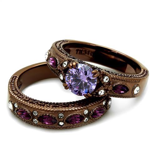 TK2746 - IP Coffee light Stainless Steel Ring with AAA Grade CZ  in Amethyst-4