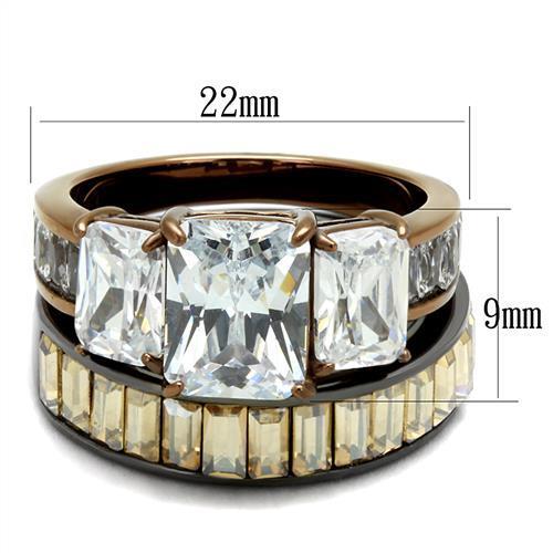 TK2747 - IP Light Black & IP Light coffee Stainless Steel Ring with AAA Grade CZ  in Clear-1