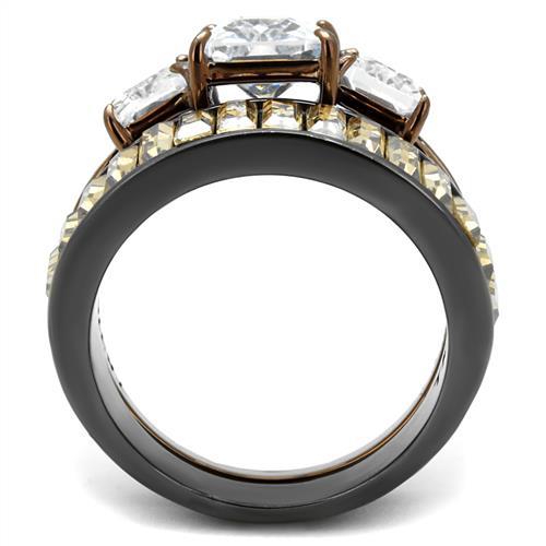 TK2747 - IP Light Black & IP Light coffee Stainless Steel Ring with AAA Grade CZ  in Clear-2