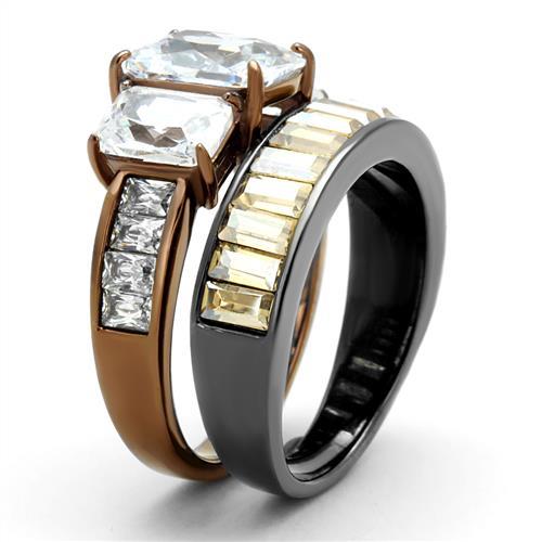 TK2747 - IP Light Black & IP Light coffee Stainless Steel Ring with AAA Grade CZ  in Clear-3