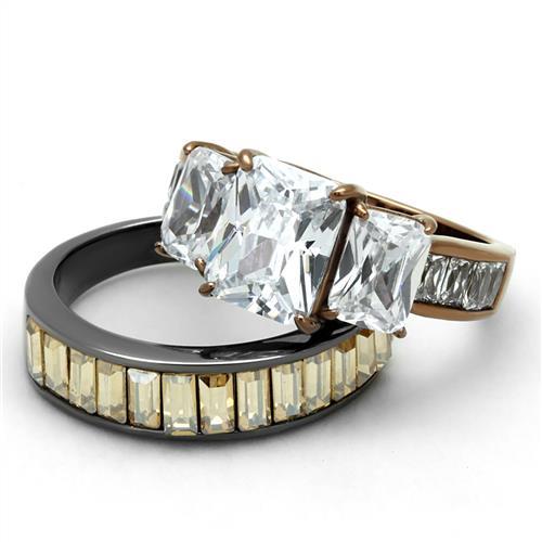 TK2747 - IP Light Black & IP Light coffee Stainless Steel Ring with AAA Grade CZ  in Clear-4