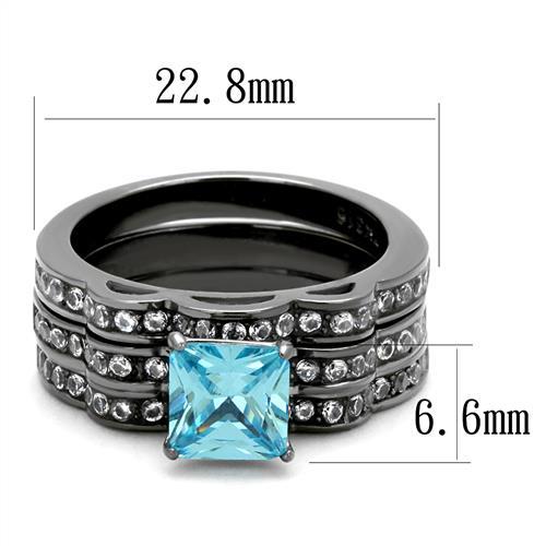 TK2748 - IP Light Black  (IP Gun) Stainless Steel Ring with AAA Grade CZ  in Sea Blue-1