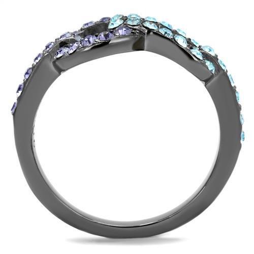 TK2752 - IP Light Black  (IP Gun) Stainless Steel Ring with Top Grade Crystal  in Tanzanite-2
