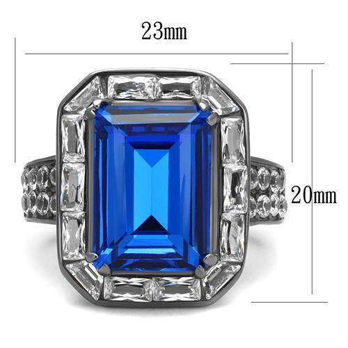 TK2758 - IP Light Black  (IP Gun) Stainless Steel Ring with Top Grade Crystal  in Capri Blue-1