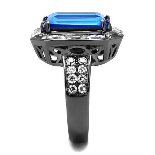TK2758 - IP Light Black  (IP Gun) Stainless Steel Ring with Top Grade Crystal  in Capri Blue-3