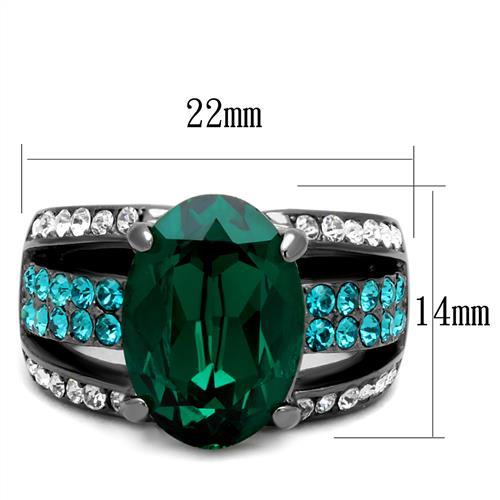 TK2759 - IP Light Black  (IP Gun) Stainless Steel Ring with Top Grade Crystal  in Emerald-1