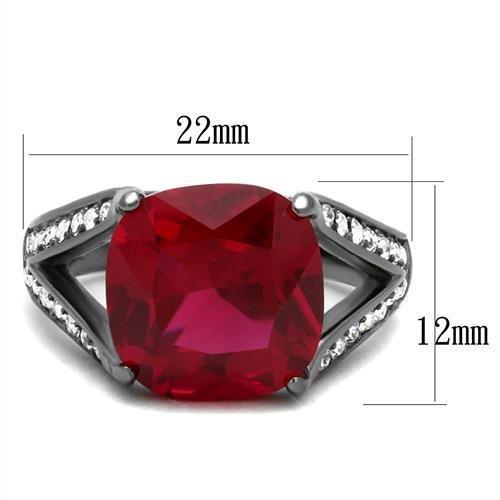 TK2760 - IP Light Black  (IP Gun) Stainless Steel Ring with Synthetic Corundum in Ruby-1