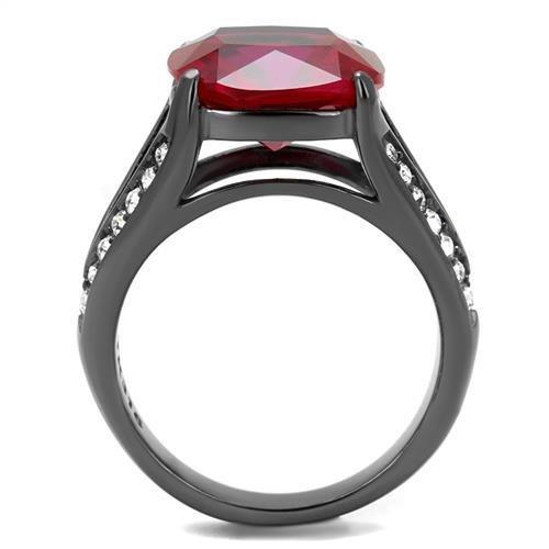 TK2760 - IP Light Black  (IP Gun) Stainless Steel Ring with Synthetic Corundum in Ruby-2