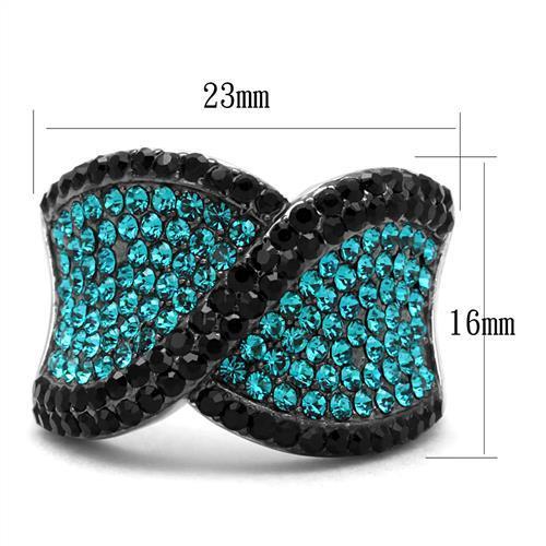 TK2764 - Two-Tone IP Black Stainless Steel Ring with Top Grade Crystal  in Blue Zircon-1